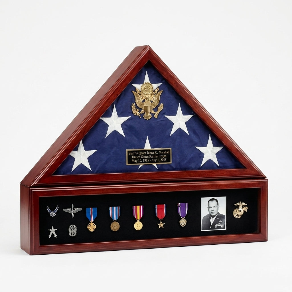 Flag and Medal Display Cases - High Quality Solid Wood Finished Back Panel