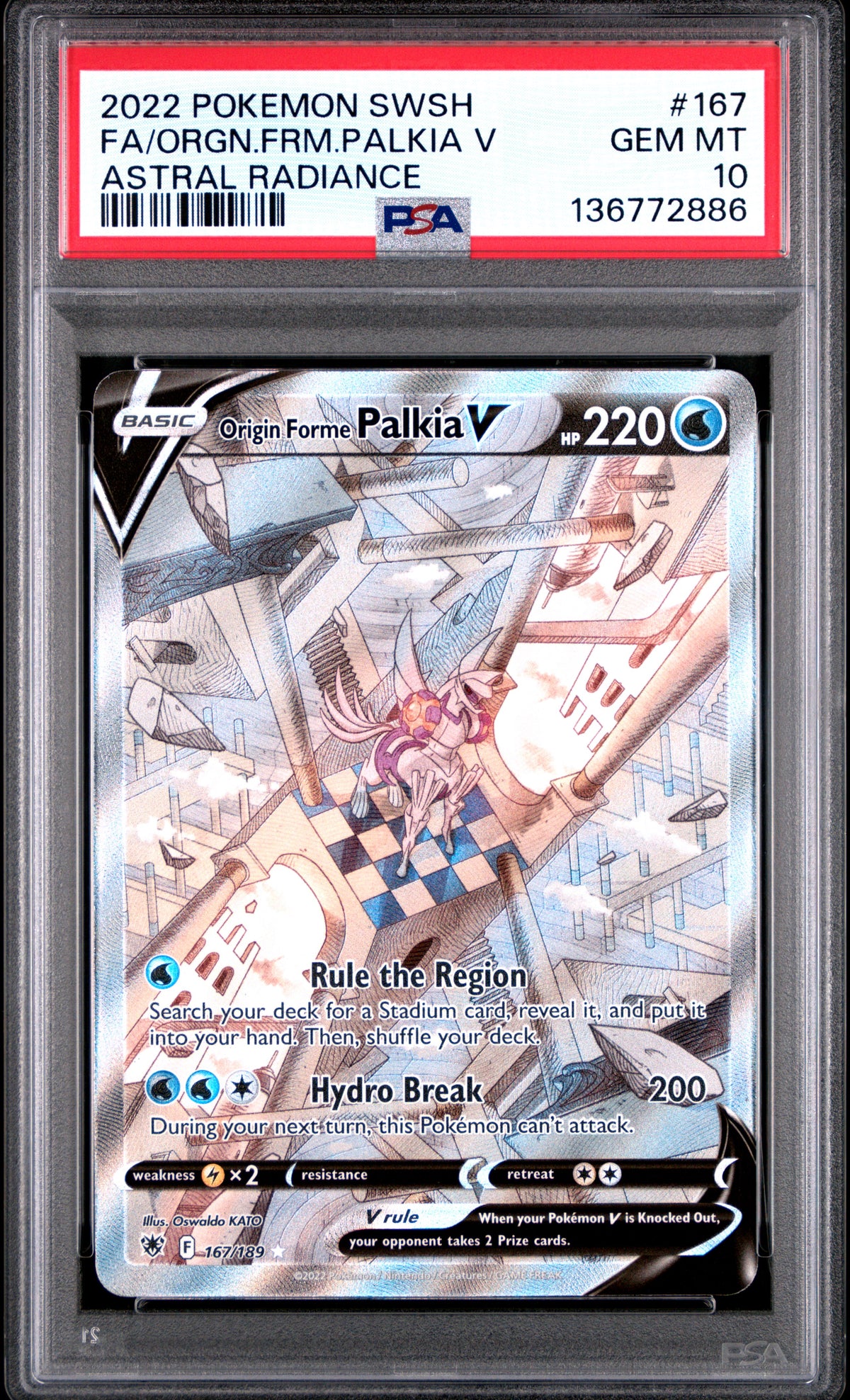 PSA 10 Full Art/origin Forme Palkia V #167 · Astral Radiance · 2022 — front