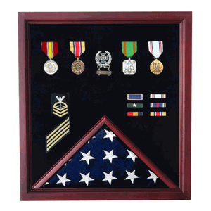 Flag Medal Display Case, Wood Military Flag Medal Shadow Boxes with casket flag