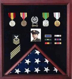 Flag Photo and Badge Display Case. Fabric Badge/Medal