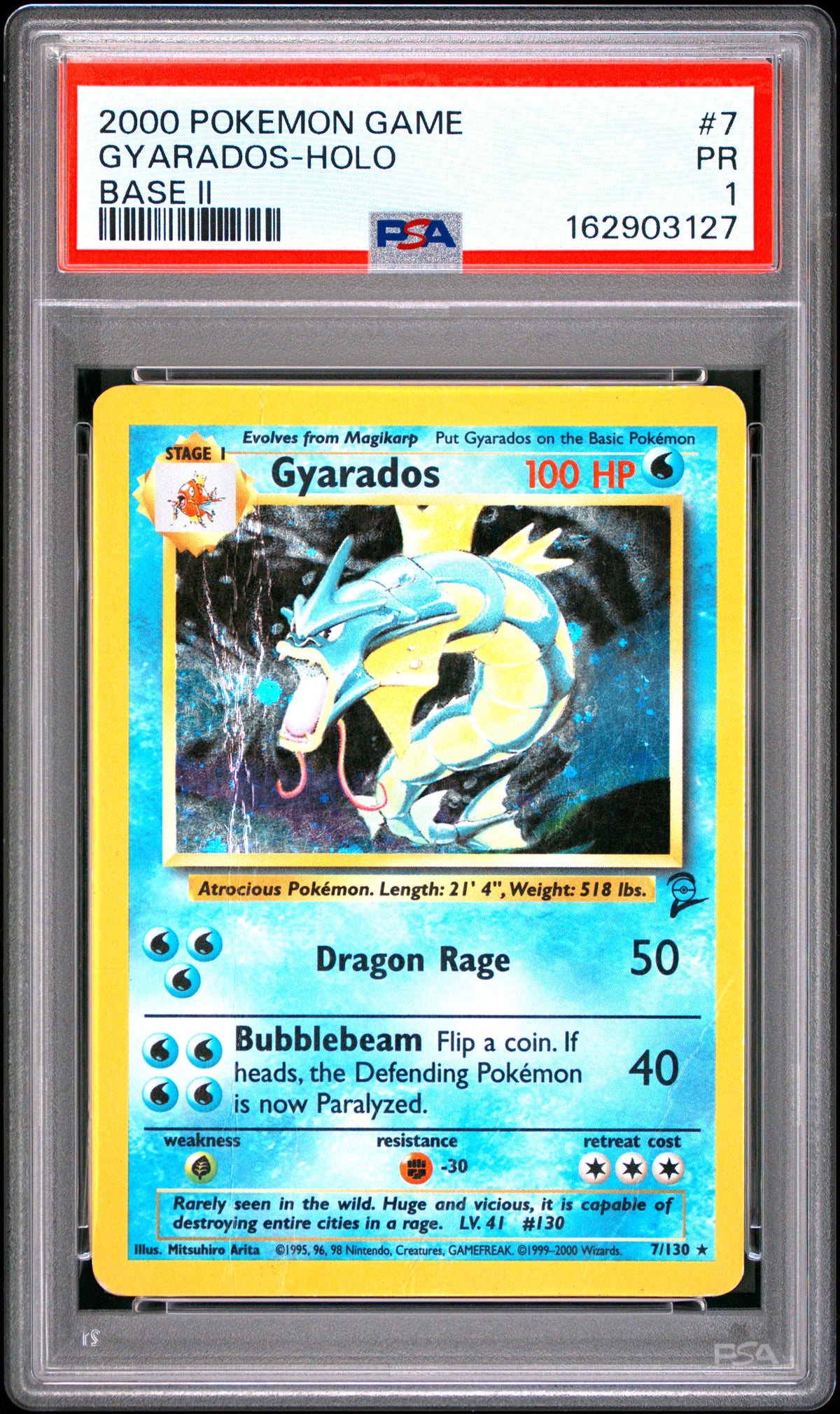 PSA 1 Gyarados (Holo Base II) #7 · Game Base II · 2000 — front