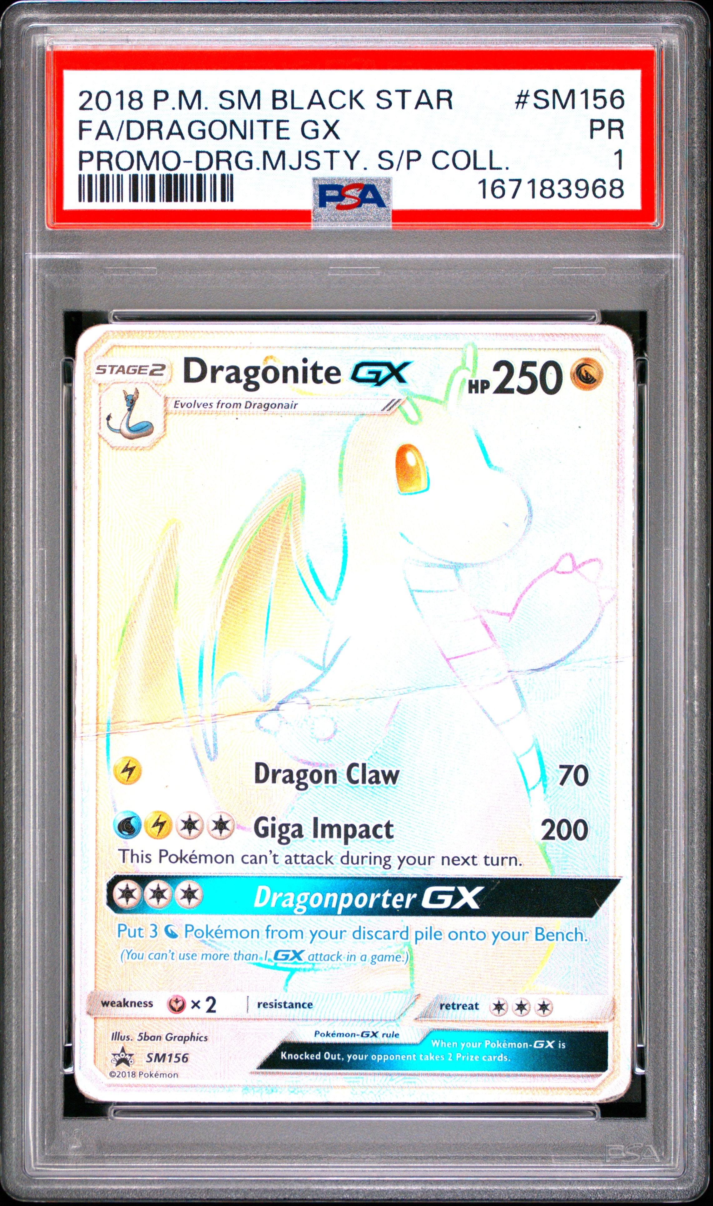 PSA 1 Fa / Dragonite Gx (Drg.mjsty. S / P Coll.) #SM156 · Sm Black Star Promo · 2018 — front