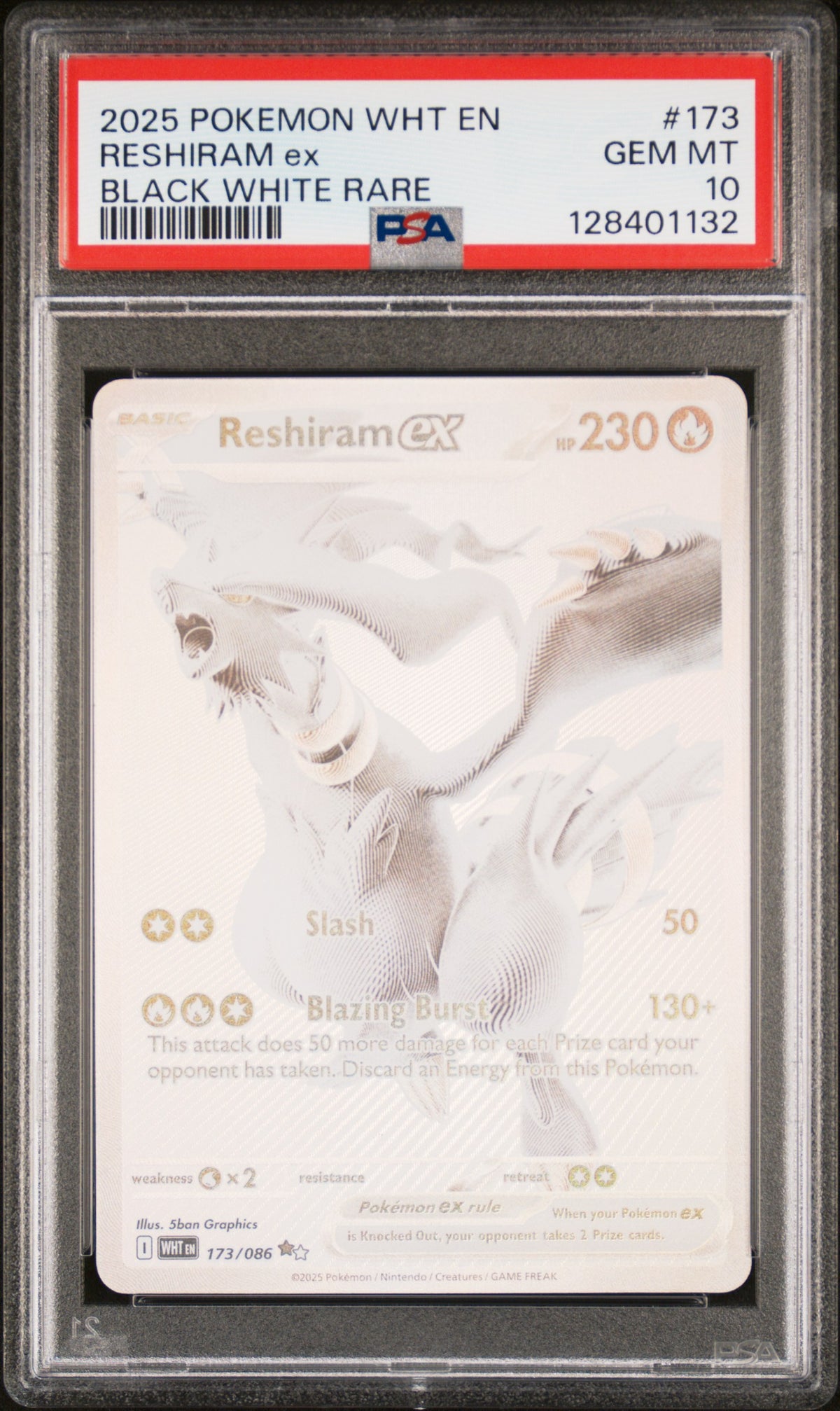 PSA 10 Reshiram ex Black White Rare #173 · White Flare · 2025 — front