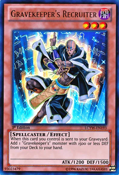 1st Edition, Dark, Effect Monster, Legendary Collection 3: Yugi's World, Spellcaster, Ultra Rare, Unlimited Gravekeeper's Recruiter [LCYW-EN193] Ultra Rare - Trading Card World