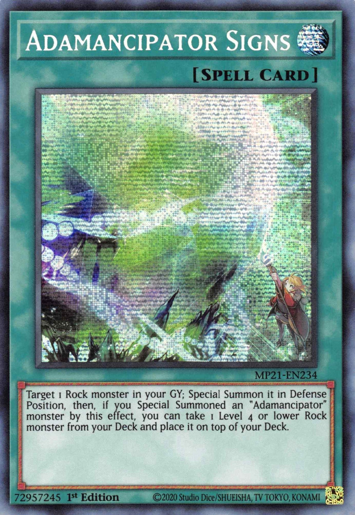 1st Edition, 2021 Tin of Ancient Battles, Normal Spell, Prismatic Secret Rare, Spell Adamancipator Signs [MP21-EN234] Prismatic Secret Rare - Trading Card World