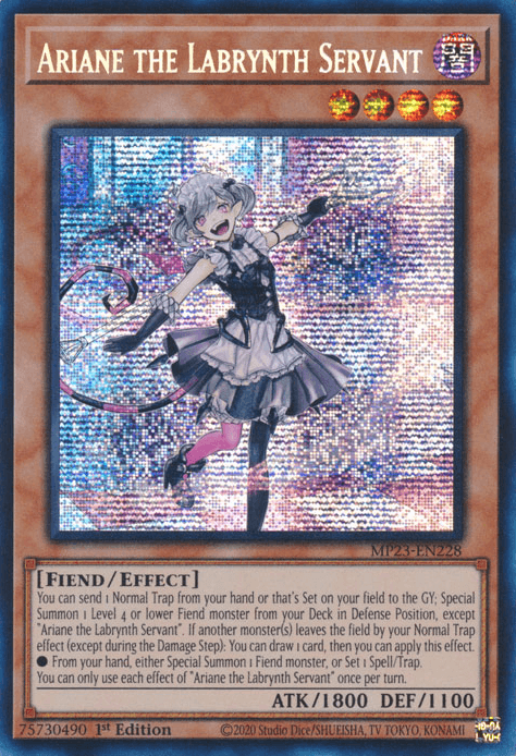 1st Edition, Dark, Dueling Heroes Collectors Tin - Mega Pack (25th Anniversary Edition), Effect Monster, Fiend, Prismatic Secret Rare Ariane the Labrynth Servant [MP23-EN228] Prismatic Secret Rare - Trading Card World