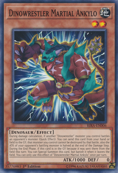 1st Edition, Common, Dinosaur, Earth, Effect Monster, Rising Rampage, Unlimited Dinowrestler Martial Ankylo [RIRA-EN006] Common - Trading Card World