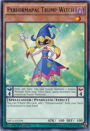 1st Edition, 2015 Mega-Tins Mega Pack, Dark, Pendulum/Effect Monster, Rare, Spellcaster Performapal Trump Witch [MP15-EN196] Rare - Trading Card World