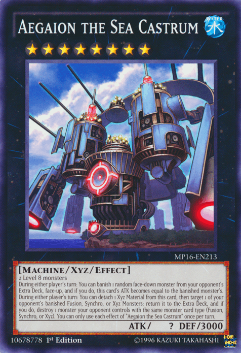 1st Edition, 2016 Mega-Tins Mega Pack, Common, Machine, Unlimited, Water, Xyz/Effect Monster Aegaion the Sea Castrum [MP16-EN213] Common - Trading Card World