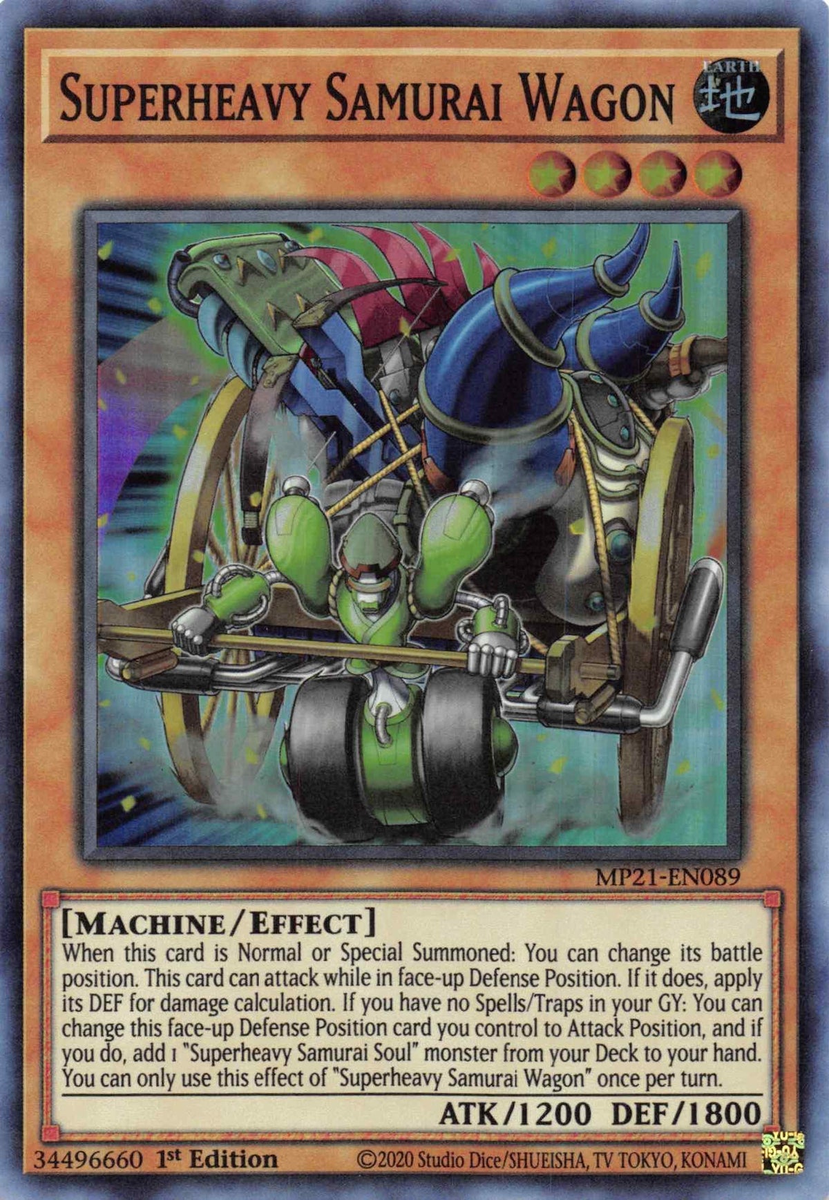 1st Edition, 2021 Tin of Ancient Battles, Earth, Effect Monster, Machine, Super Rare Superheavy Samurai Wagon [MP21-EN089] Super Rare - Trading Card World