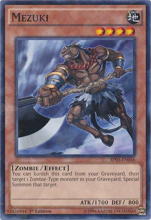 1st Edition, Battle Pack 3: Monster League, Earth, Effect Monster, Shatterfoil Rare, Zombie Mezuki [BP03-EN046] Shatterfoil Rare - Trading Card World