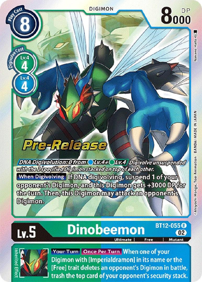 Across Time Pre-Release Cards, Blue;Green, BT12-055, Digimon, Free, Mutant, Rare, Ultimate Dinobeemon [BT12-055] [Across Time Pre-Release Cards] - Trading Card World