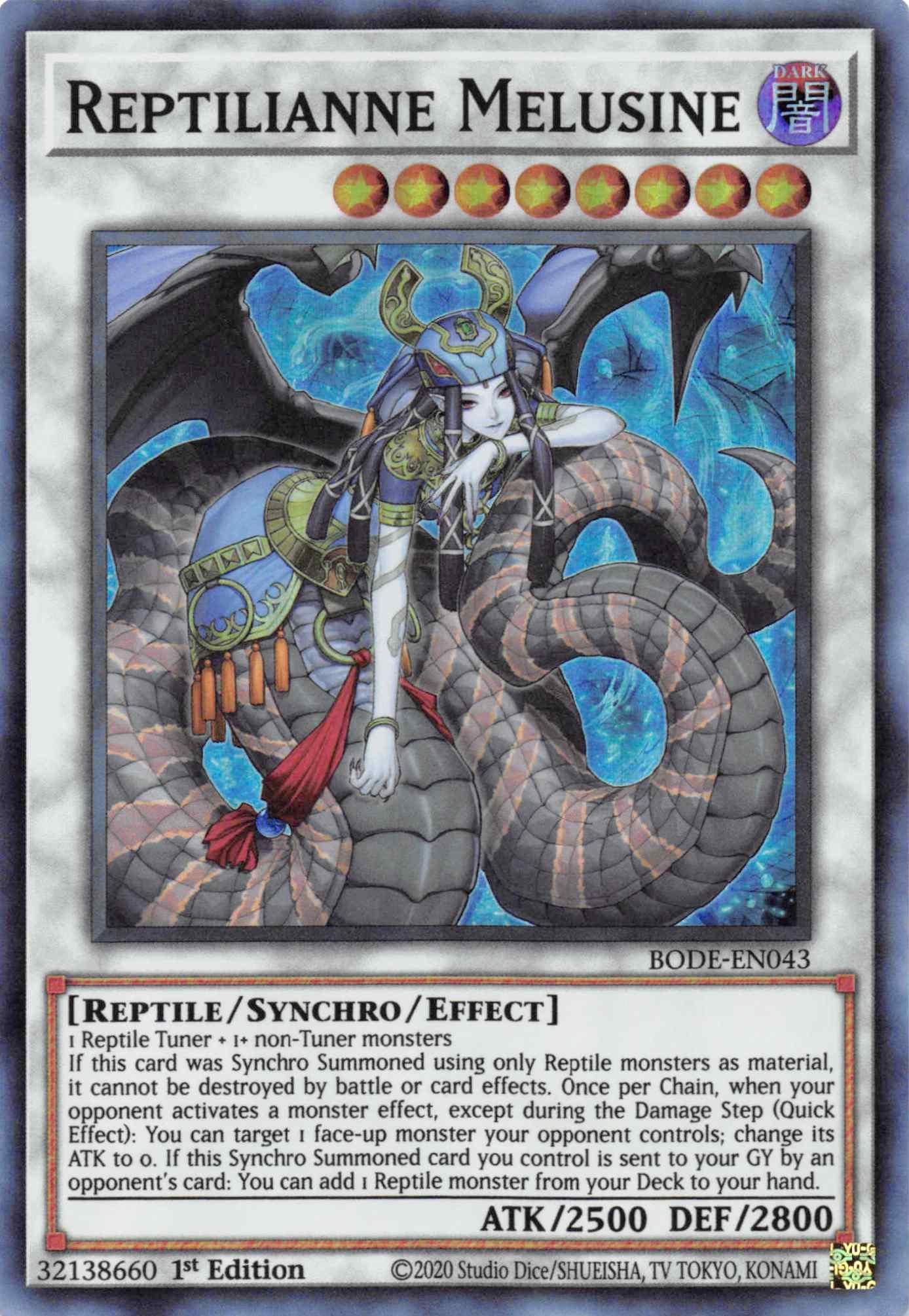 1st Edition, Burst of Destiny, Dark, Reptile, Super Rare, Synchro/Effect Monster Reptilianne Melusine [BODE-EN043] Super Rare - Trading Card World