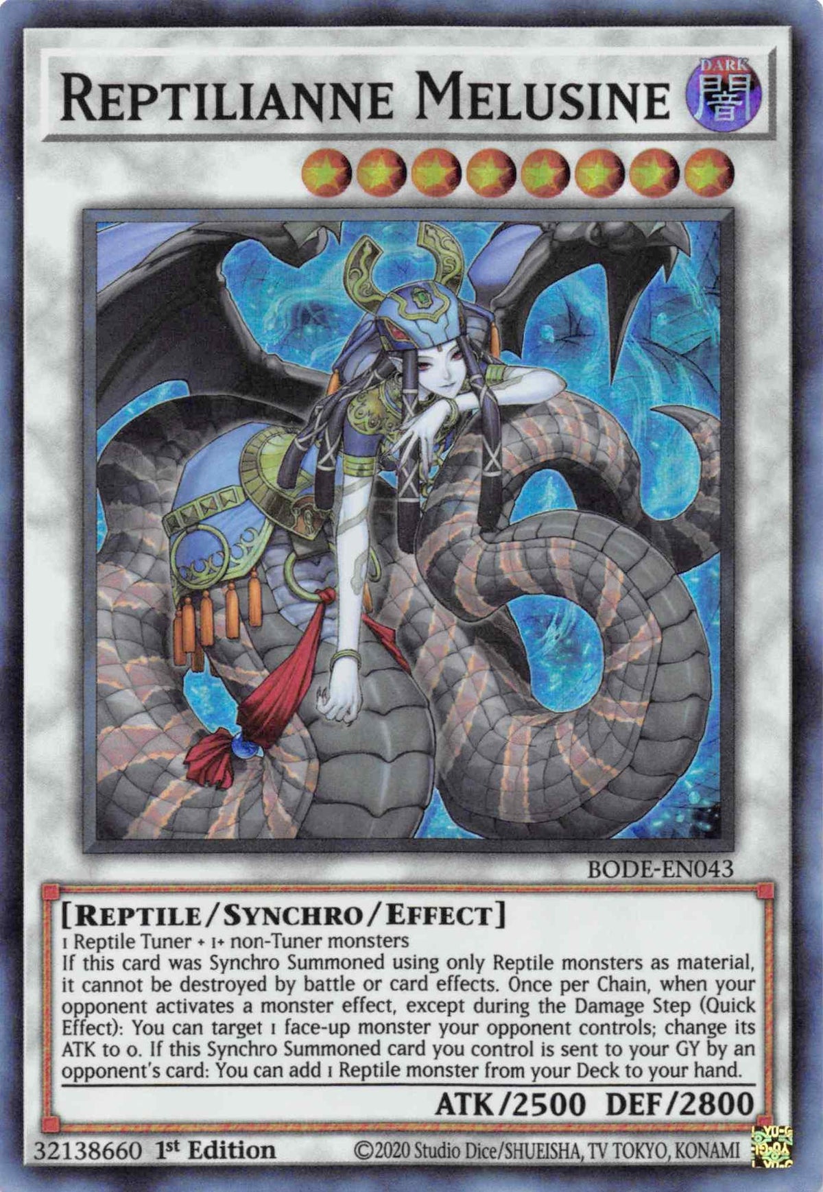 1st Edition, Burst of Destiny, Dark, Reptile, Super Rare, Synchro/Effect Monster Reptilianne Melusine [BODE-EN043] Super Rare - Trading Card World