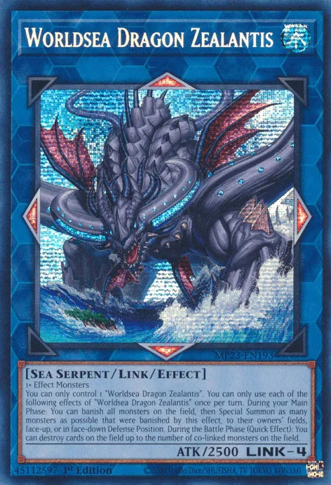 1st Edition, Dueling Heroes Collectors Tin - Mega Pack (25th Anniversary Edition), Link/Effect Monster, Prismatic Secret Rare, Sea Serpent, Water Worldsea Dragon Zealantis [MP23-EN193] Prismatic Secret Rare - Trading Card World