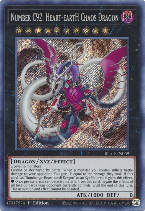 1st Edition, Battles of Legend: Armageddon, Dark, Dragon, Secret Rare, Xyz/Effect Monster Number C92: Heart-eartH Chaos Dragon [BLAR-EN069] Secret Rare - Trading Card World