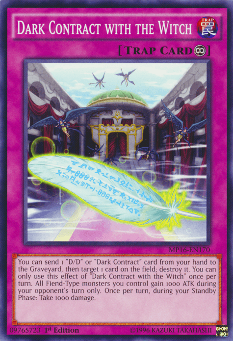 1st Edition, 2016 Mega-Tins Mega Pack, Common, Countinuous Trap, Trap, Unlimited Dark Contract with the Witch [MP16-EN170] Common - Trading Card World