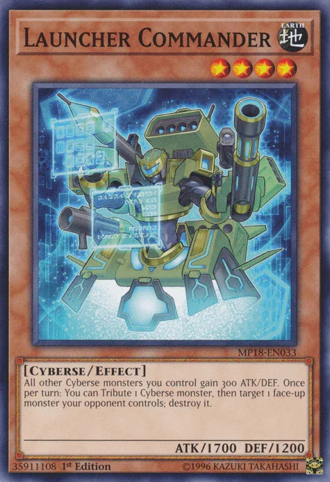 1st Edition, 2018 Mega-Tins Mega Pack, Common, Cyberse, Earth, Effect Monster Launcher Commander [MP18-EN033] Common - Trading Card World