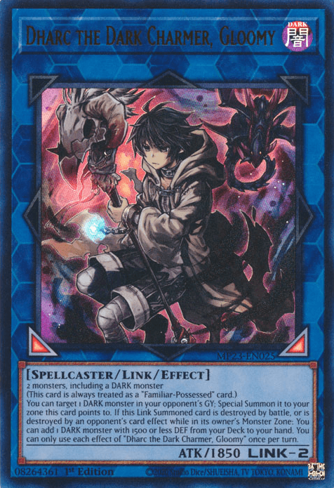 1st Edition, Dark, Dueling Heroes Collectors Tin - Mega Pack (25th Anniversary Edition), Link/Effect Monster, Spellcaster, Ultra Rare Dharc the Dark Charmer, Gloomy [MP23-EN025] Ultra Rare - Trading Card World