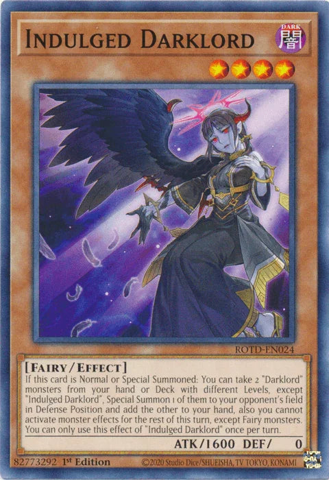 1st Edition, Common, Dark, Effect Monster, Fairy, Rise of the Duelist Indulged Darklord [ROTD-EN024] Common - Trading Card World