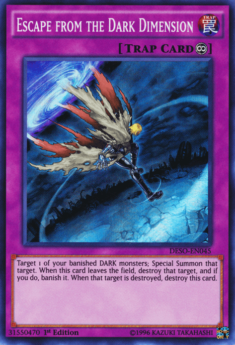 1st Edition, Continuous Trap, Destiny Soldiers, Super Rare, Trap Escape from the Dark Dimension [DESO-EN045] Super Rare - Trading Card World