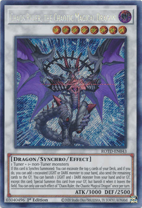 1st Edition, Dark, Dragon, Rise of the Duelist, Secret Rare, Synchro/Effect Monster Chaos Ruler, the Chaotic Magical Dragon [ROTD-EN043] Secret Rare - Trading Card World