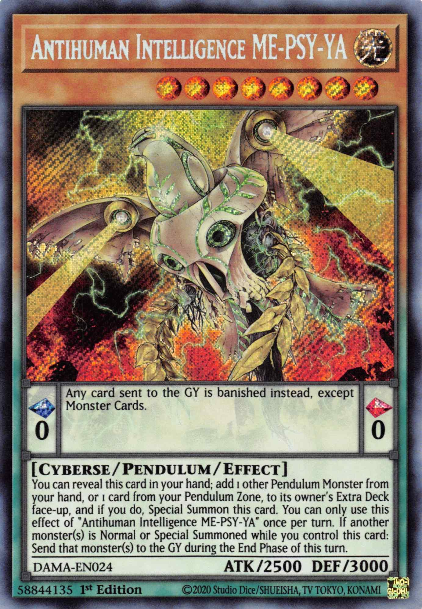 1st Edition, Cyberse, Dawn of Majesty, Light, Pendulum/Effect Monster, Secret Rare Antihuman Intelligence ME-PSY-YA [DAMA-EN024] Secret Rare - Trading Card World