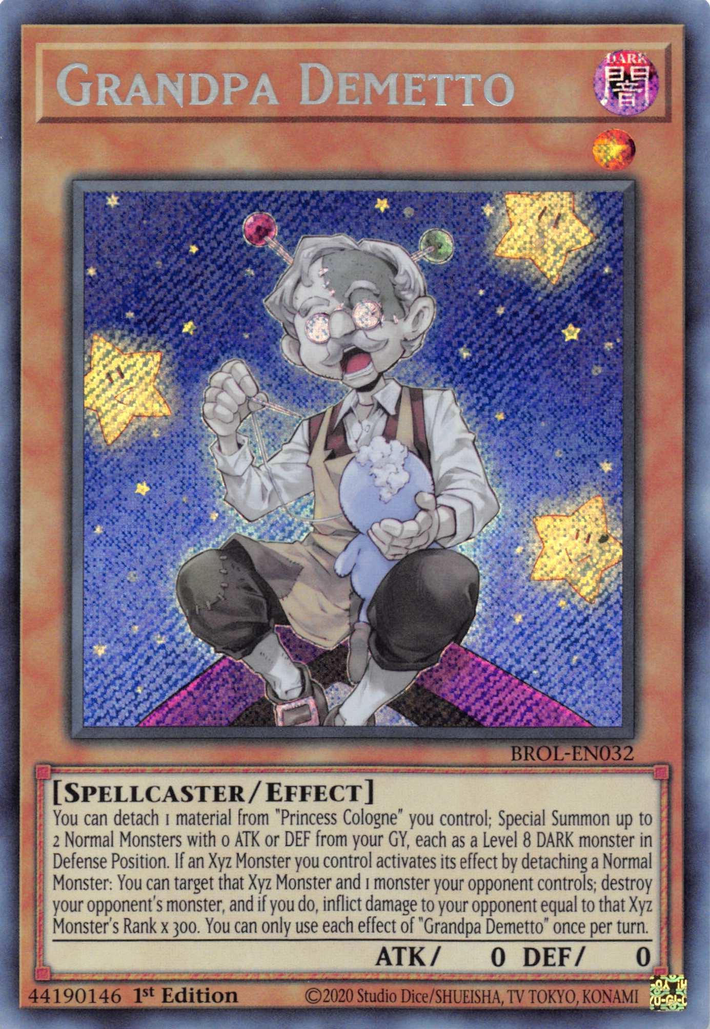 1st Edition, Brothers of Legend, Dark, Effect Monster, Secret Rare, Spellcaster Grandpa Demetto [BROL-EN032] Secret Rare - Trading Card World