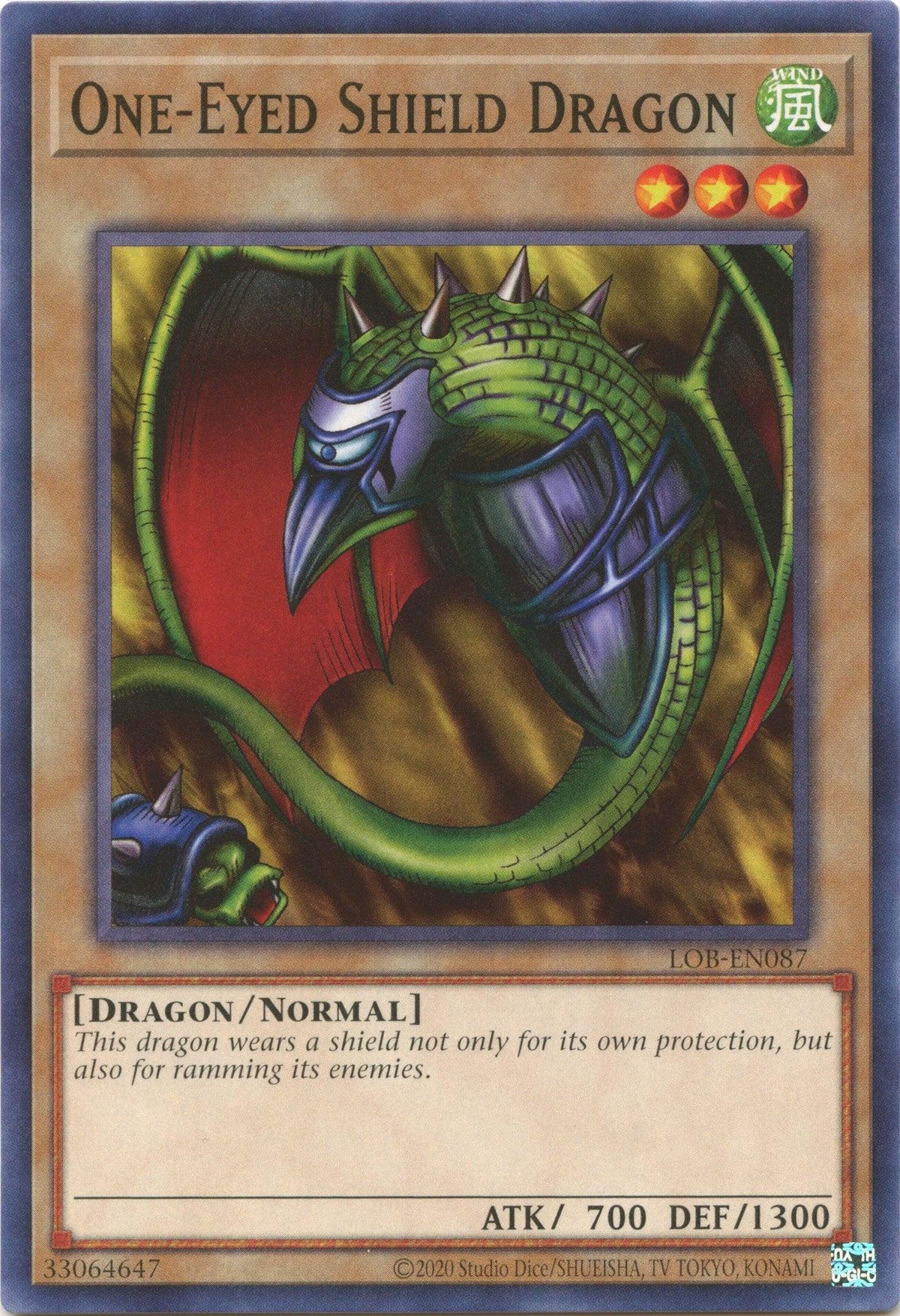 Common, Dragon, Legend of Blue Eyes White Dragon (25th Anniversary Edition), Normal Monster, Unlimited, Wind One-Eyed Shield Dragon (25th Anniversary) [LOB-EN087] Common - Trading Card World