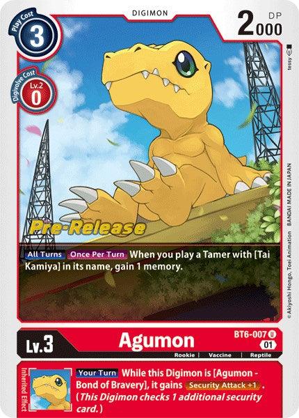 BT6-007, Digimon, Double Diamond Pre-Release Cards, Red, Reptile, Rookie, Uncommon, Vaccine Agumon [BT6-007] [Double Diamond Pre-Release Cards] - Trading Card World