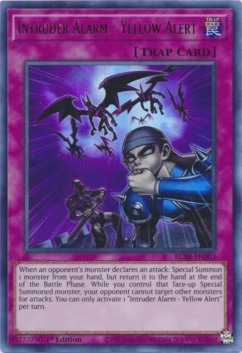 1st Edition, Battles of Legend: Armageddon, Normal Trap, Trap, Ultra Rare Intruder Alarm - Yellow Alert [BLAR-EN003] Ultra Rare - Trading Card World