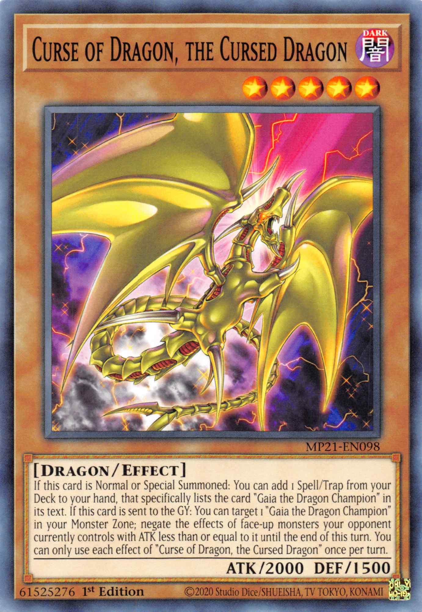 1st Edition, 2021 Tin of Ancient Battles, Common, Dark, Dragon, Effect Monster Curse of Dragon, the Cursed Dragon [MP21-EN098] Common - Trading Card World