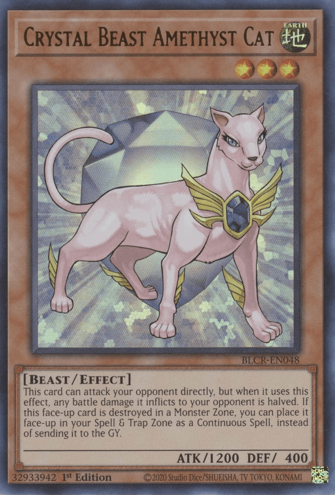 1st Edition, Battles of Legend: Crystal Revenge, Beast, Earth, Effect Monster, Ultra Rare Crystal Beast Amethyst Cat [BLCR-EN048] Ultra Rare - Trading Card World
