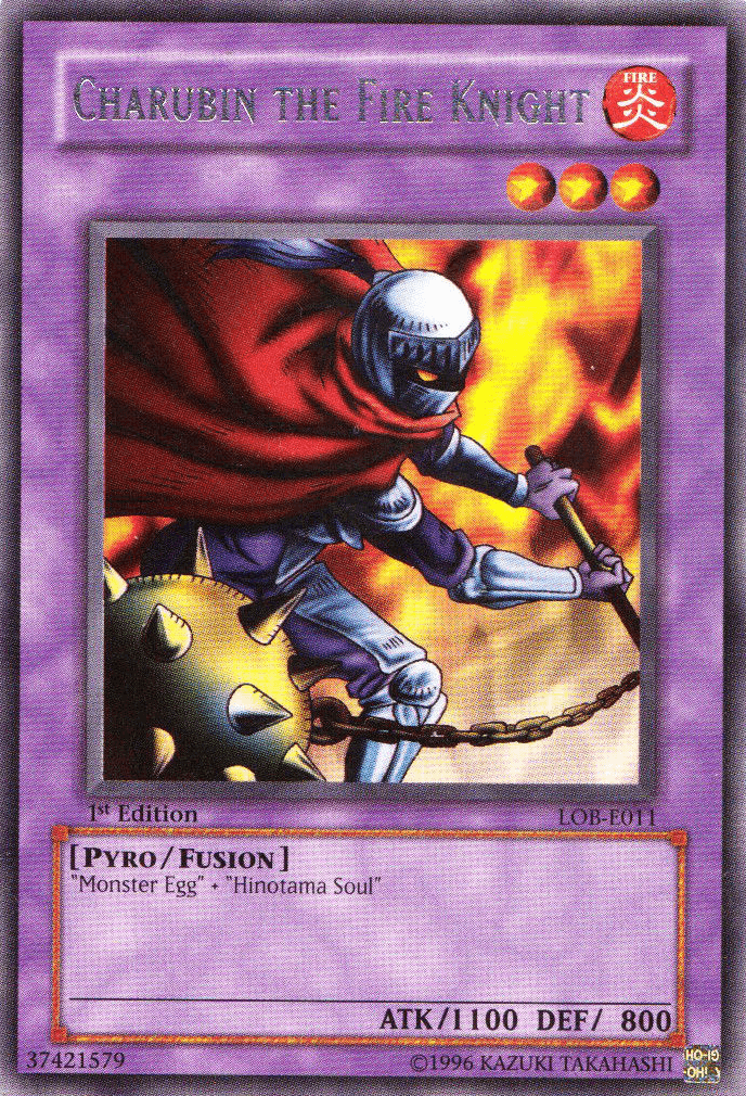 1st Edition, Fire, Fusion Monster, Pyro, Rare, The Legend of Blue Eyes White Dragon, Unlimited Charubin the Fire Knight [LOB-E011] Rare - Trading Card World