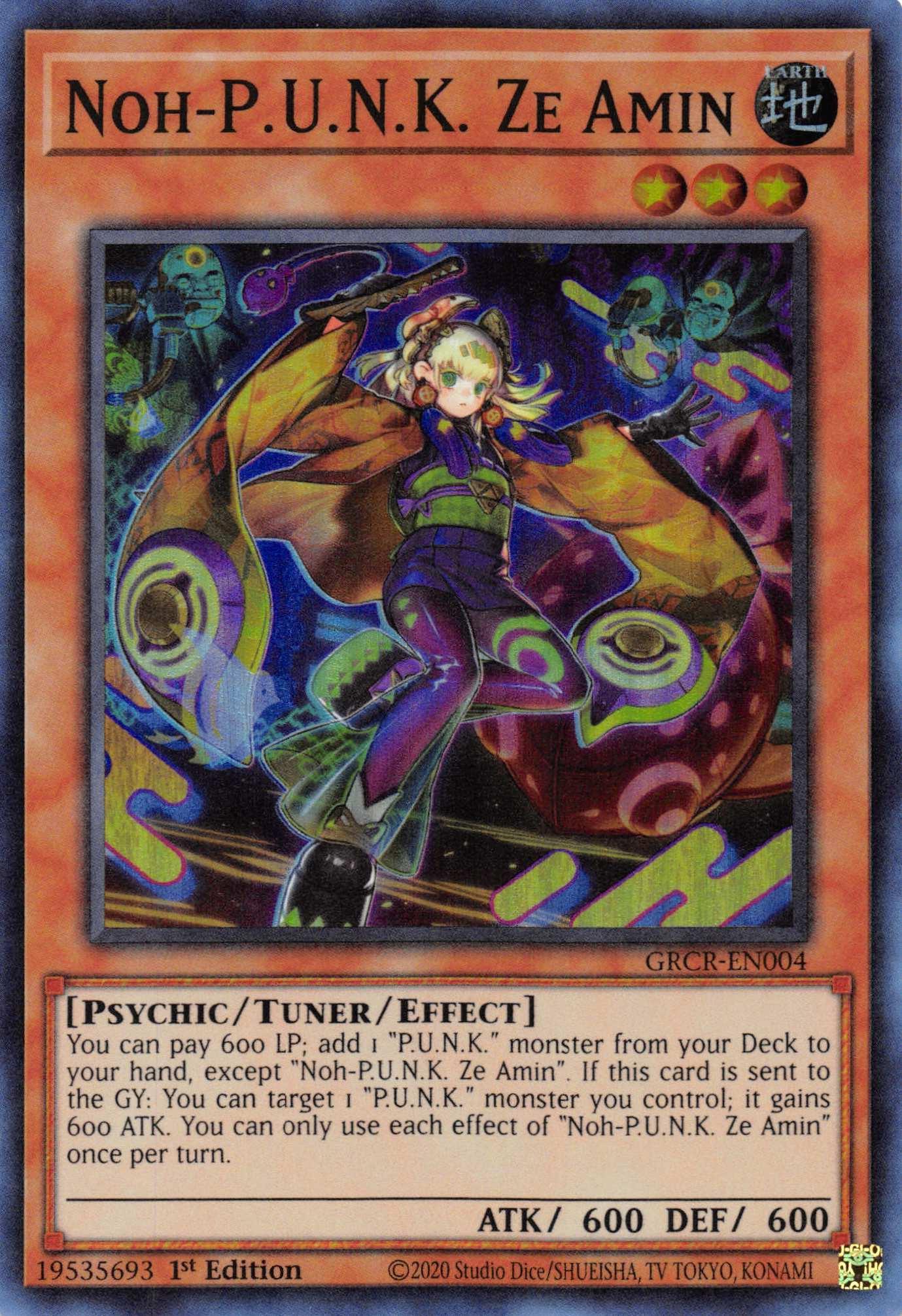 1st Edition, Earth, Psychic, Super Rare, The Grand Creators, Tuner/Effect Monster Noh-P.U.N.K. Ze Amin [GRCR-EN004] Super Rare - Trading Card World
