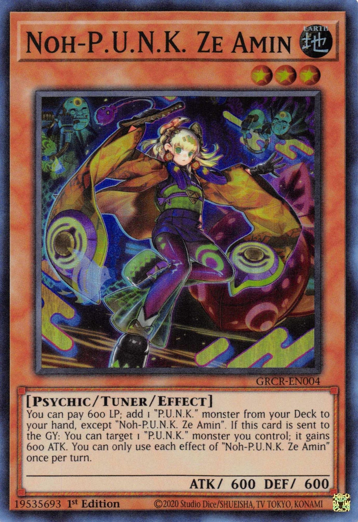 1st Edition, Earth, Psychic, Super Rare, The Grand Creators, Tuner/Effect Monster Noh-P.U.N.K. Ze Amin [GRCR-EN004] Super Rare - Trading Card World