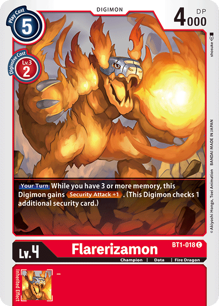 BT1-018, Champion, Common, Data, Digimon, Fire Dragon, Red, Release Special Booster Ver.1.0 Flarerizamon [BT1-018] [Release Special Booster Ver.1.0] - Trading Card World