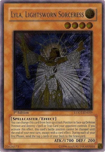 1st Edition, Effect Monster, Light, Light of Destruction, Spellcaster, Ultimate Rare, Unlimited Lyla, Lightsworn Sorceress [LODT-EN019] Ultimate Rare - Trading Card World