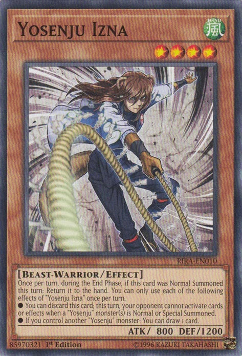1st Edition, Beast-Warrior, Common, Effect Monster, Rising Rampage, Unlimited, Wind Yosenju Izna [RIRA-EN010] Common - Trading Card World