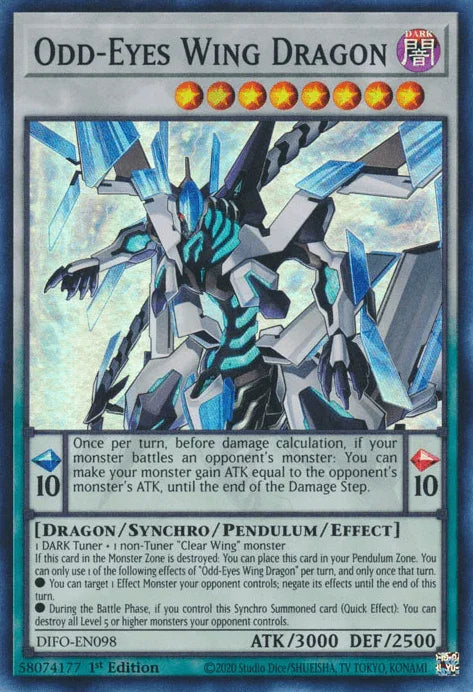 1st Edition, Dark, Dimension Force, Dragon, Pendulum/Synchro/Effect Monster, Super Rare Odd-Eyes Wing Dragon [DIFO-EN098] Super Rare - Trading Card World