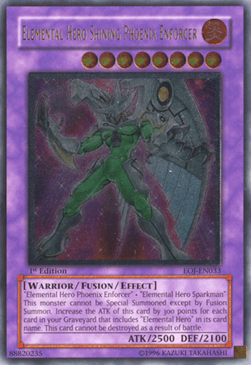1st Edition, Enemy of Justice, Fire, Fusion/Effect Monster, Ultimate Rare, Unlimited, Warrior Elemental Hero Shining Phoenix Enforcer [EOJ-EN033] Ultimate Rare - Trading Card World