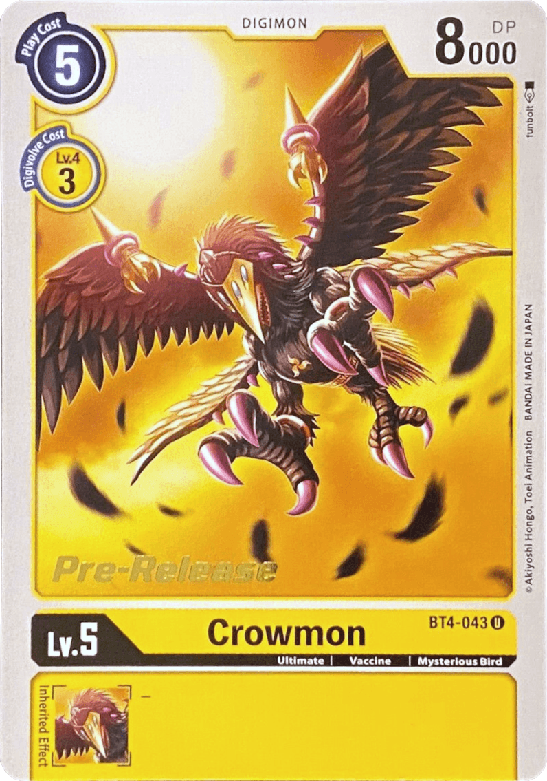 BT4-043, Digimon, Great Legend Pre-Release Promos, Mysterious Bird, Ultimate, Uncommon, Vaccine, Yellow Crowmon [BT4-043] [Great Legend Pre-Release Promos] - Trading Card World
