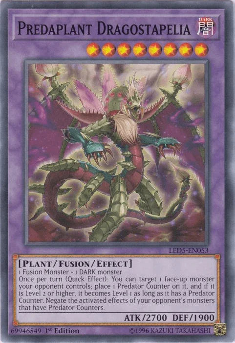 1st Edition, Common, Dark, Fusion/Effect Monster, Legendary Duelists: Immortal Destiny, Plant Predaplant Dragostapelia [LED5-EN053] Common - Trading Card World