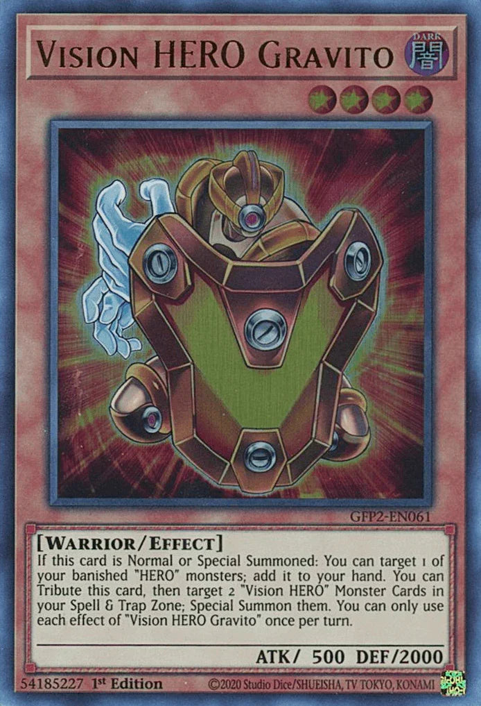 1st Edition, Dark, Effect Monster, Ghosts From the Past: The 2nd Haunting, Ultra Rare, Warrior Vision HERO Gravito [GFP2-EN061] Ultra Rare - Trading Card World