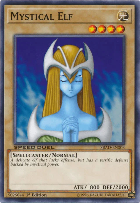 1st Edition, Common, Light, Normal Monster, Speed Duel: Attack from the Deep, Spellcaster Mystical Elf [SBAD-EN003] Common - Trading Card World