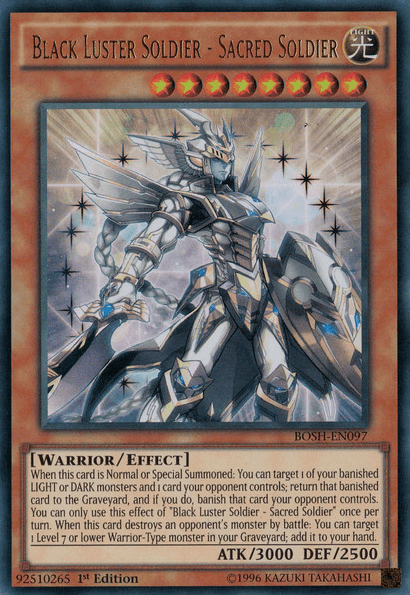 1st Edition, Breakers of Shadow, Effect Monster, Light, Ultra Rare, Unlimited, Warrior Black Luster Soldier - Sacred Soldier [BOSH-EN097] Ultra Rare - Trading Card World