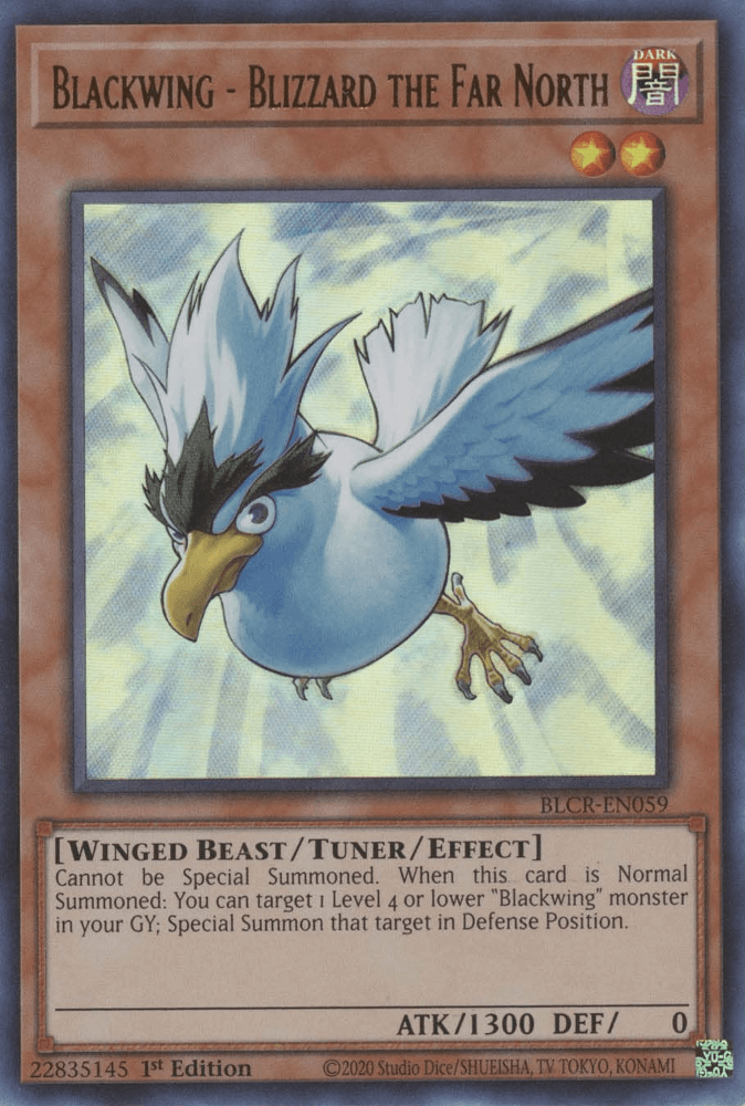 1st Edition, Battles of Legend: Crystal Revenge, Dark, Tuner/Effect Monster, Ultra Rare, Winged Beast Blackwing - Blizzard the Far North [BLCR-EN059] Ultra Rare - Trading Card World