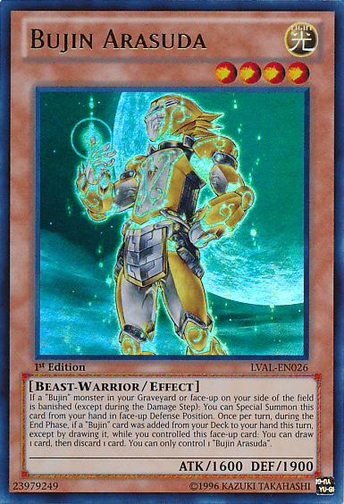 1st Edition, Beast-Warrior, Effect Monster, Legacy of the Valiant, Light, Ultra Rare, Unlimited Bujin Arasuda [LVAL-EN026] Ultra Rare - Trading Card World