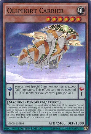 Earth, Limited, Machine, Pendulum/Effect Monster, Super Rare, The New Challengers Qliphort Carrier (SE) [NECH-ENS03] Super Rare - Trading Card World