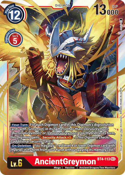 Ancient Dragon/Tem Warriors, BT4-113, Digimon, Great Legend, Mega, Red, Secret Rare, Vaccine AncientGreymon [BT4-113] [Great Legend] - Trading Card World